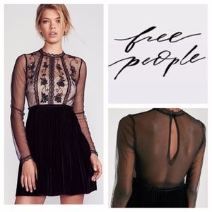 Free People Ariel Tulle & Velvet mini dress black